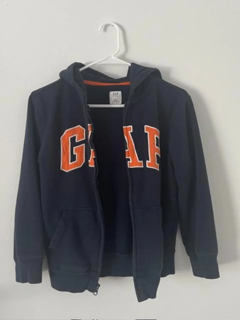 Gap Kids Navy Blue Orange Logo Full-Zip Fleece Hoodie – Size L